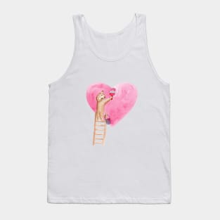 sloth paints pink heart Tank Top